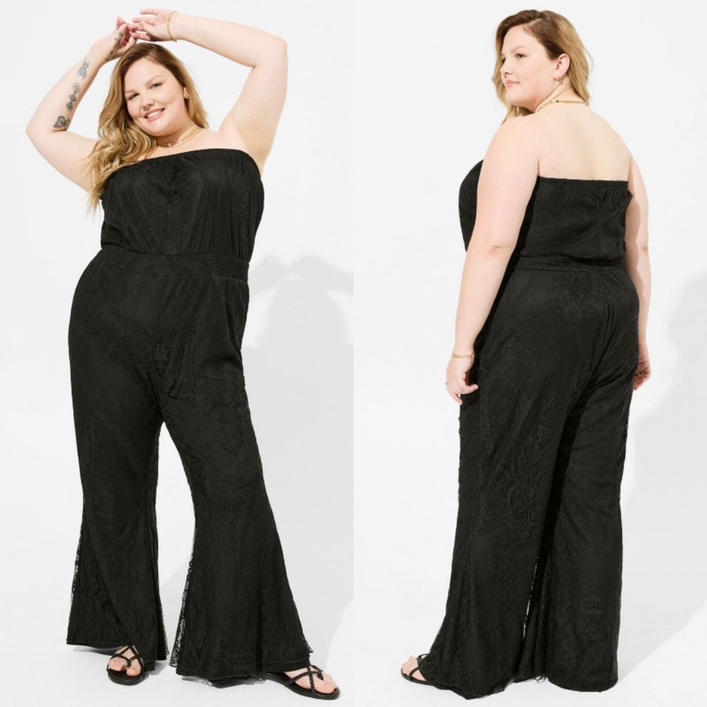 Black Strapless Lace Jumpsuit - Women